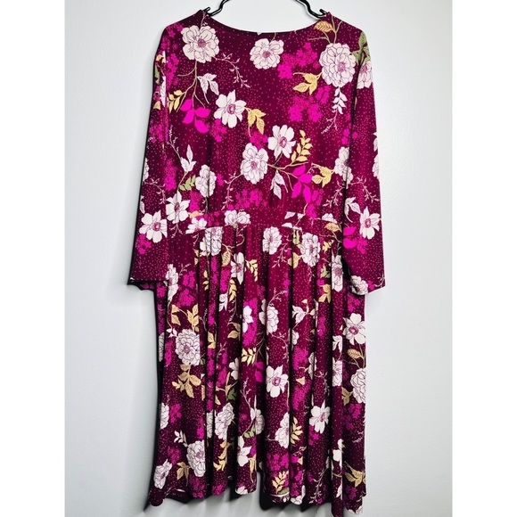 Torrid 4X Plum Floral Midi Dress V-Neck Stretch Waist Boho Chic - Picture 7 of 9